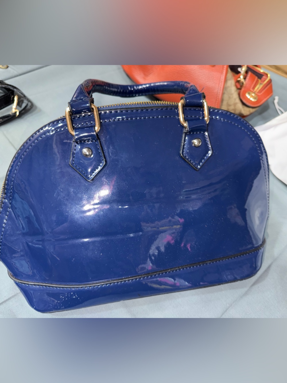 Sleek Patent Dome Satchel - Blue